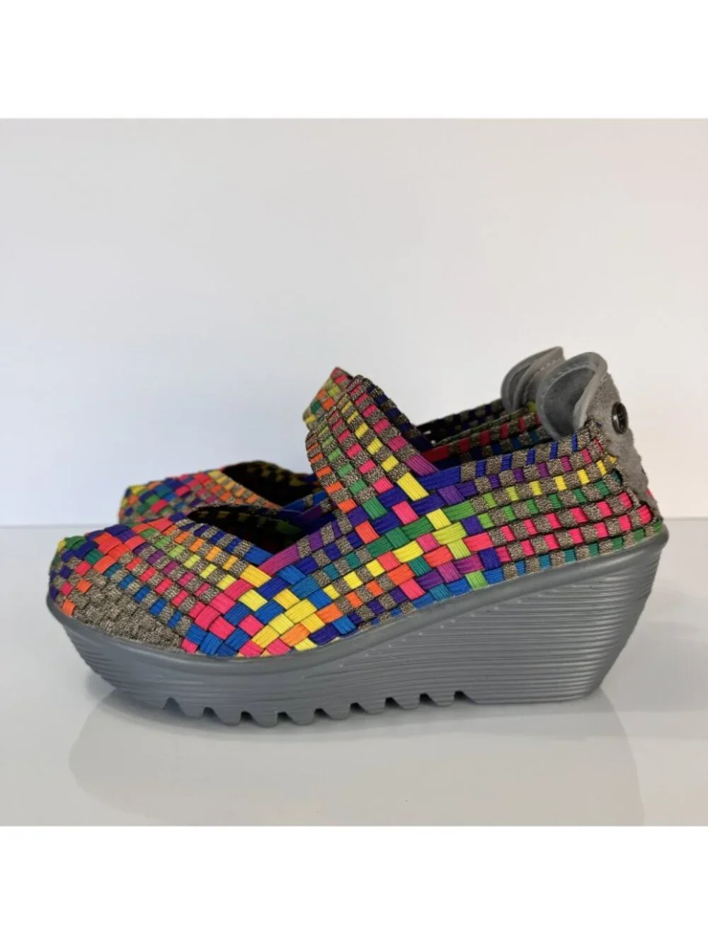 Bernie Mev Shoes Multicolor Woven Mary Jane Platform Wedge Size 39 8 8.5